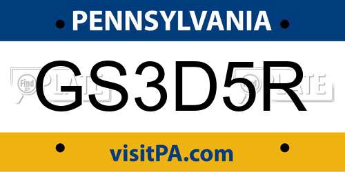 GS3D5R Pennsylvania License Plate