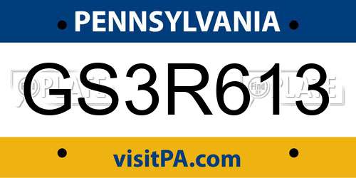 GS3R613 Pennsylvania License Plate