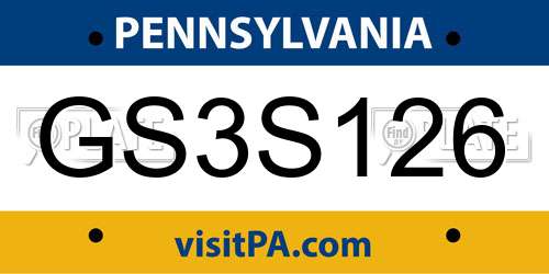 GS3S126 Pennsylvania License Plate