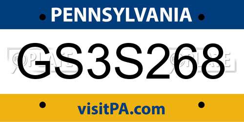 GS3S268 Pennsylvania License Plate