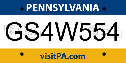 GS4W554 Pennsylvania License Plate