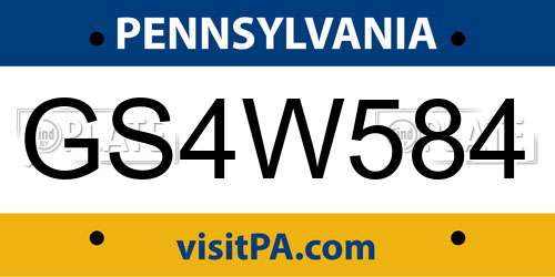 GS4W584 Pennsylvania License Plate