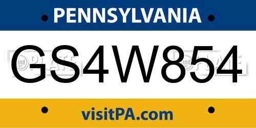 GS4W854 Pennsylvania License Plate