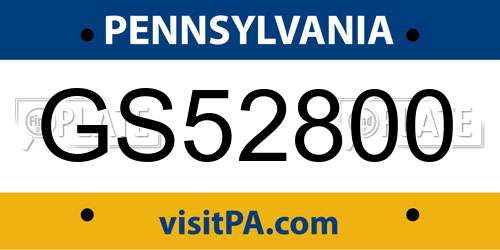 GS52800 Pennsylvania License Plate