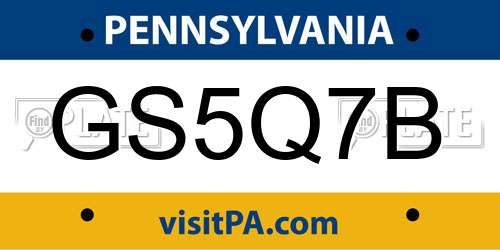 GS5Q7B Pennsylvania License Plate