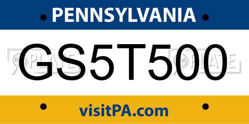 GS5T500 Pennsylvania License Plate