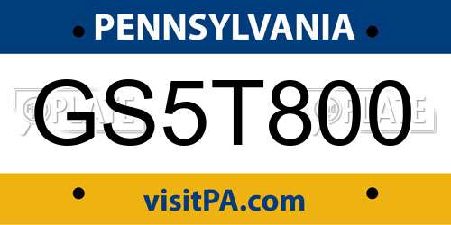 GS5T800 Pennsylvania License Plate