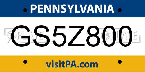 GS5Z800 Pennsylvania License Plate