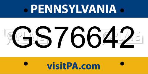 GS76642 Pennsylvania License Plate