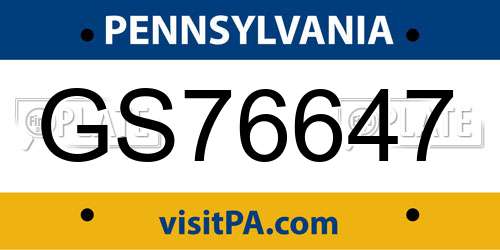 GS76647 Pennsylvania License Plate