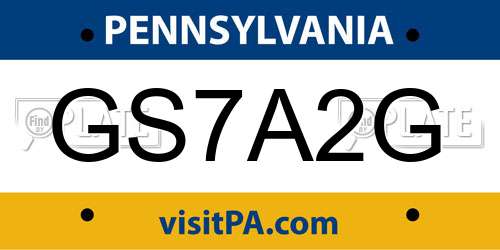 GS7A2G Pennsylvania License Plate