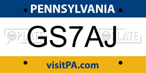 GS7AJ Pennsylvania License Plate
