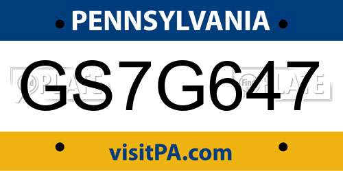 GS7G647 Pennsylvania License Plate