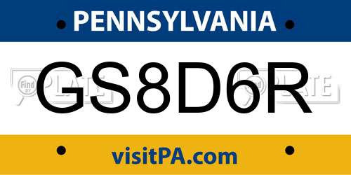 GS8D6R Pennsylvania License Plate
