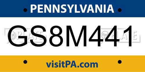 GS8M441 Pennsylvania License Plate