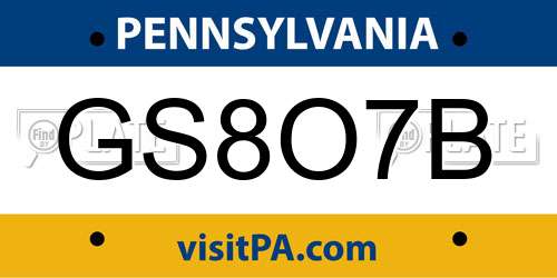 GS8O7B Pennsylvania License Plate