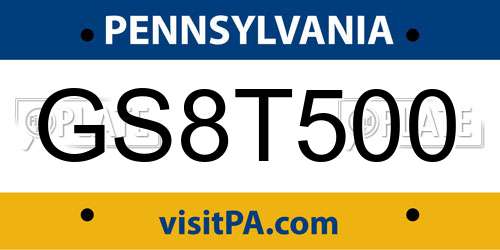 GS8T500 Pennsylvania License Plate