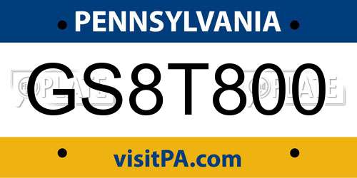GS8T800 Pennsylvania License Plate
