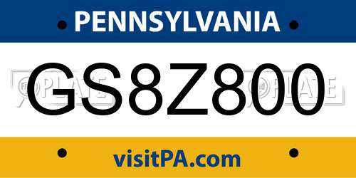GS8Z800 Pennsylvania License Plate
