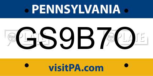 GS9B7O Pennsylvania License Plate