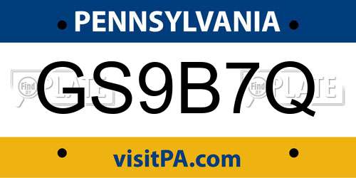 GS9B7Q Pennsylvania License Plate