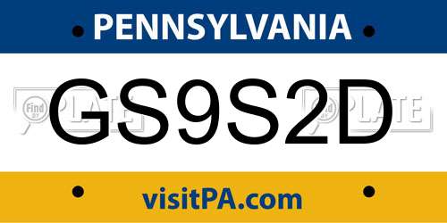 GS9S2D Pennsylvania License Plate