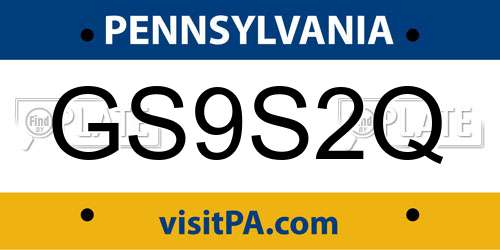 GS9S2Q Pennsylvania License Plate