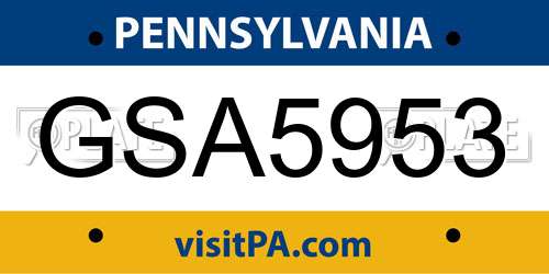 GSA5953 Pennsylvania License Plate