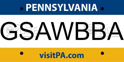 GSAWBBA Pennsylvania License Plate