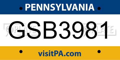 GSB3981 Pennsylvania License Plate