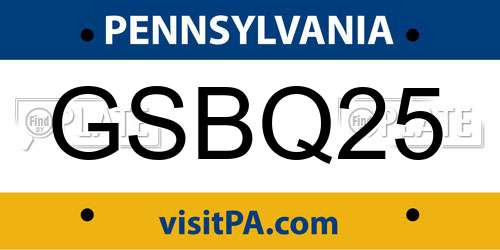 GSBQ25 Pennsylvania License Plate