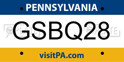 GSBQ28 Pennsylvania License Plate