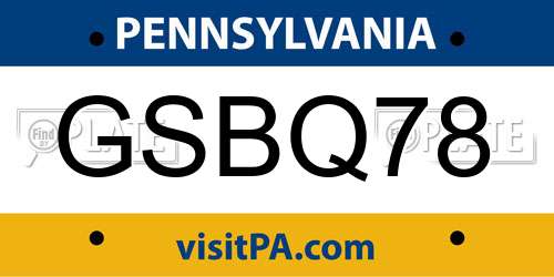 GSBQ78 Pennsylvania License Plate