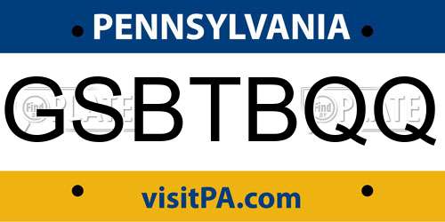 GSBTBQQ Pennsylvania License Plate