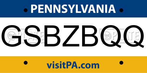 GSBZBQQ Pennsylvania License Plate