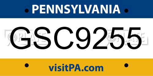 GSC9255 Pennsylvania License Plate