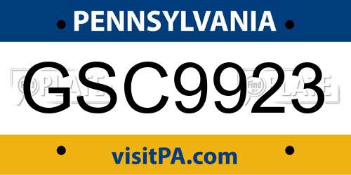 GSC9923 Pennsylvania License Plate