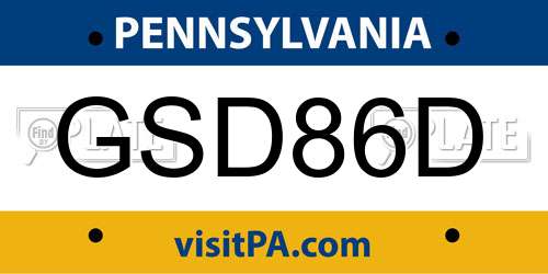 GSD86D Pennsylvania License Plate
