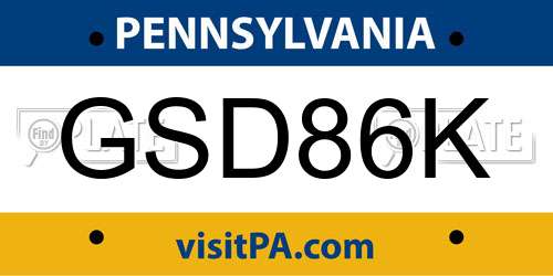 GSD86K Pennsylvania License Plate