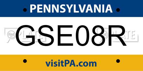 GSE08R Pennsylvania License Plate