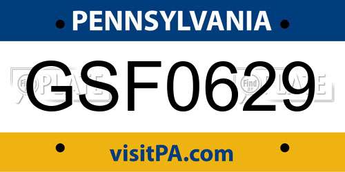 GSF0629 Pennsylvania License Plate