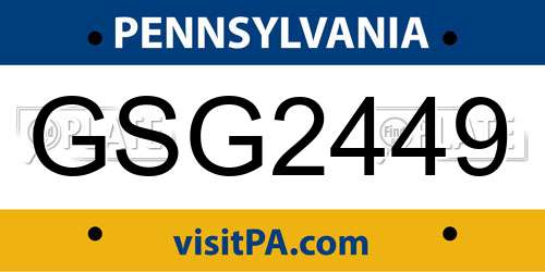 GSG2449 Pennsylvania License Plate