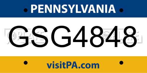 GSG4848 Pennsylvania License Plate