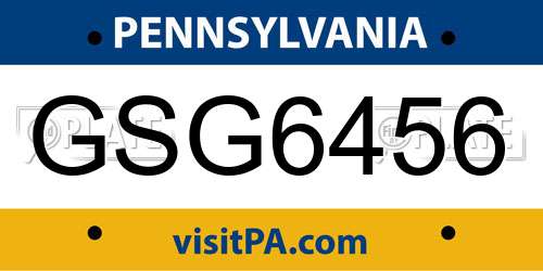 GSG6456 Pennsylvania License Plate