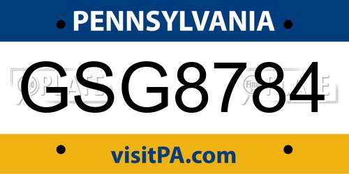 GSG8784 Pennsylvania License Plate