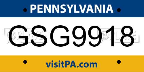 GSG9918 Pennsylvania License Plate