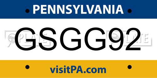 GSGG92 Pennsylvania License Plate