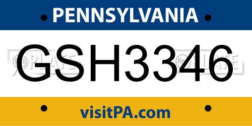 GSH3346 Pennsylvania License Plate
