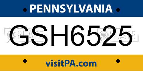 GSH6525 Pennsylvania License Plate