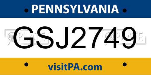 GSJ2749 Pennsylvania License Plate
